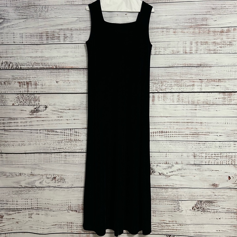 Valerie Stevens Navy 90’s Maxi Party Dress Sleeveless Square Neck Stretch